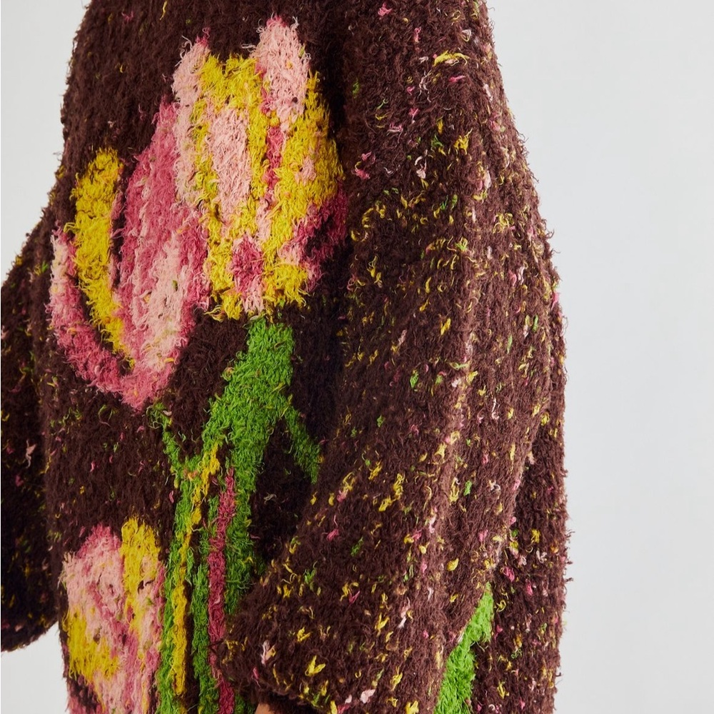 Color Me Cozy Sweater Dress Brown Floral XS/S Free People - Picture 2 of 3